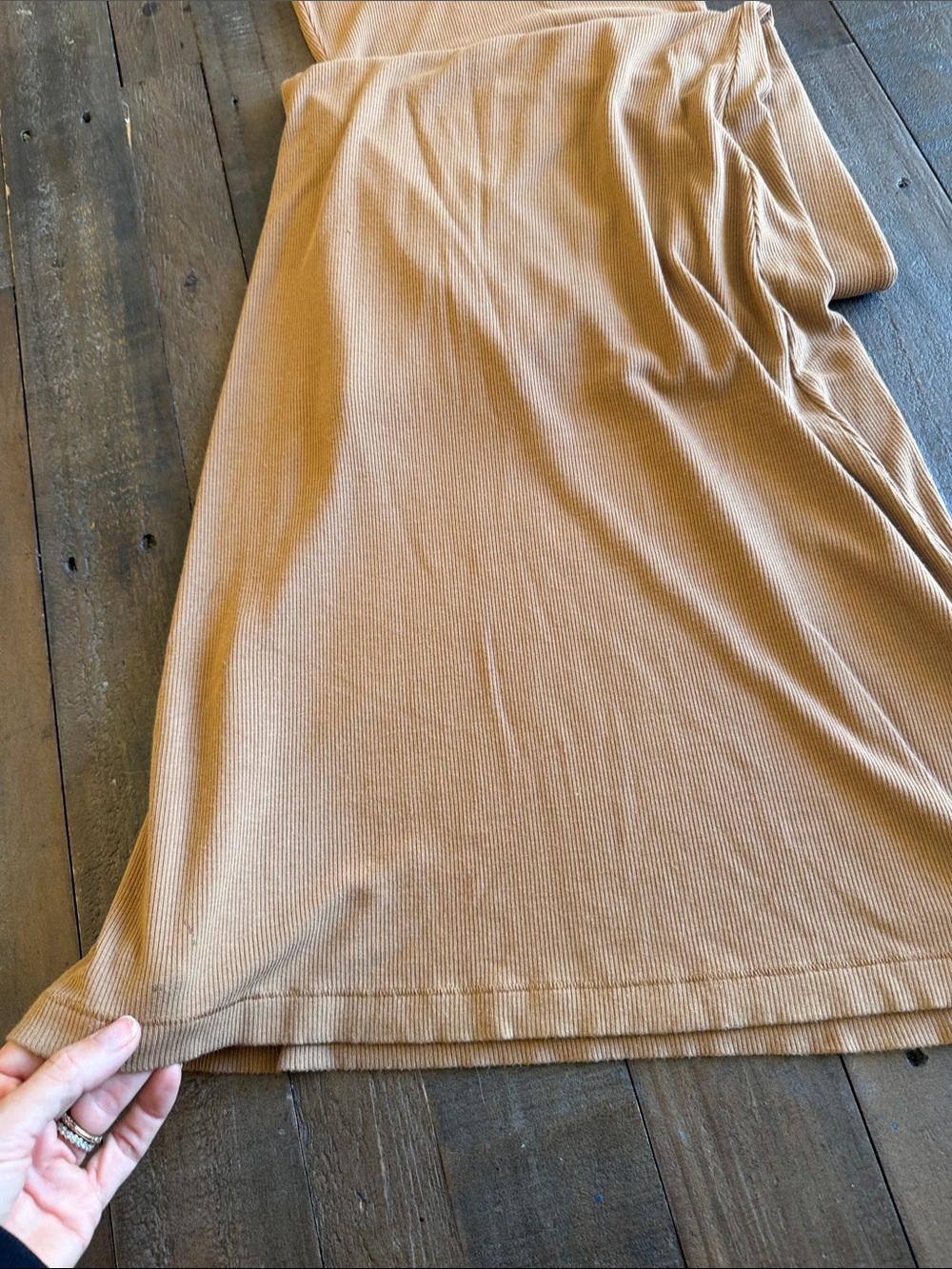 SKIMS Ribbed Long Soft Lounge Slip Dress Ribbed Stretch Tan Camel - Picture 9 of 9